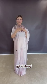 Satin Silk Printed Kaftan Saree With Unstitched Blouse
